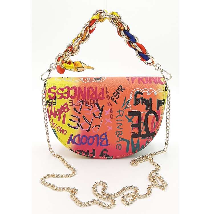 Kolorowa półokrągła torebka damska z napisami TOM&EVA