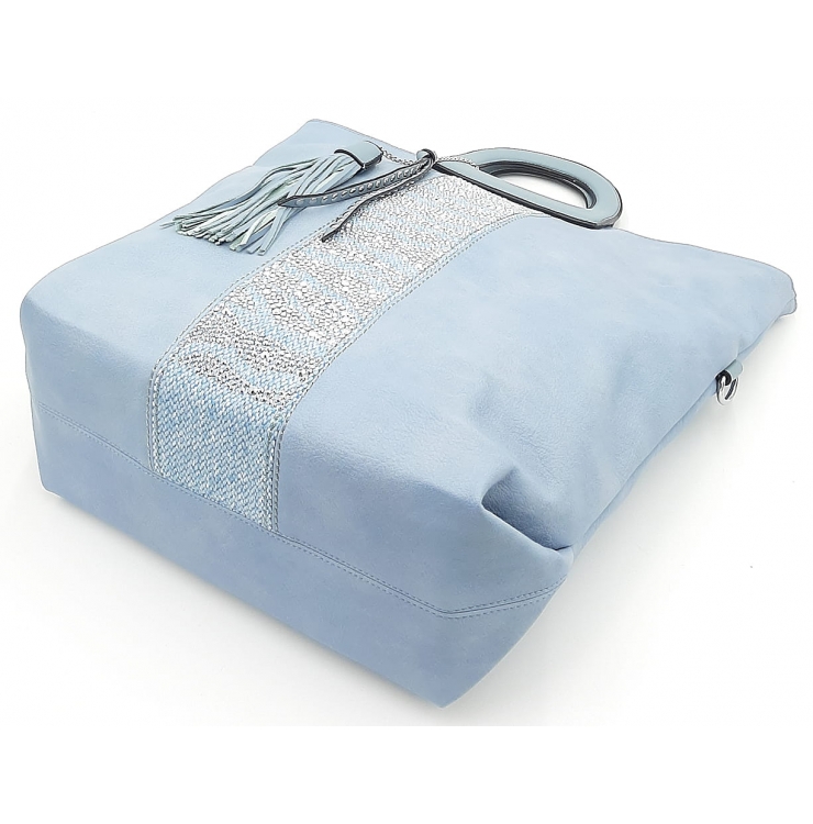 Błękitna pojemna torebka damska z dżetami