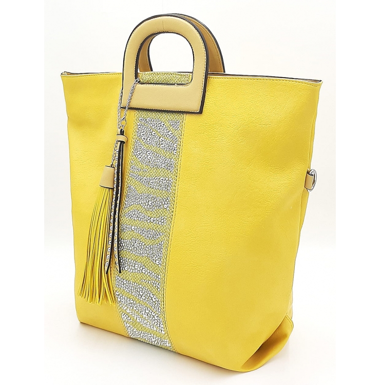 Żółta pojemna torebka damska z dżetami