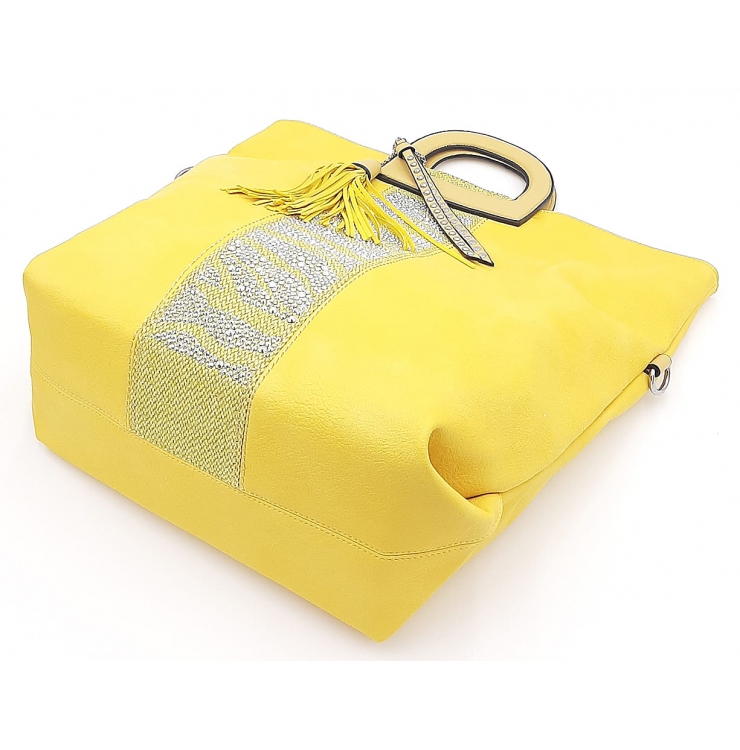 Żółta pojemna torebka damska z dżetami