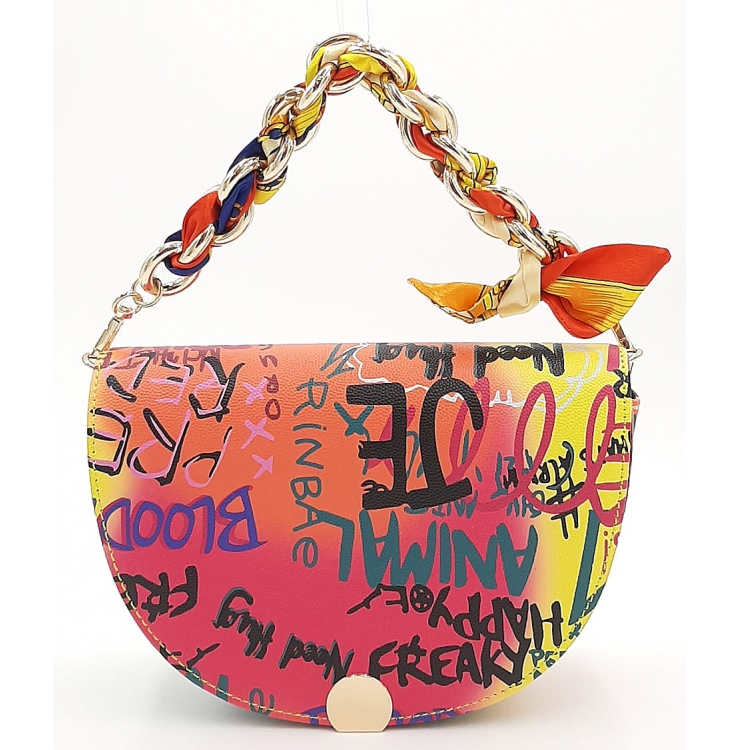 Kolorowa półokrągła torebka damska z napisami TOM&EVA
