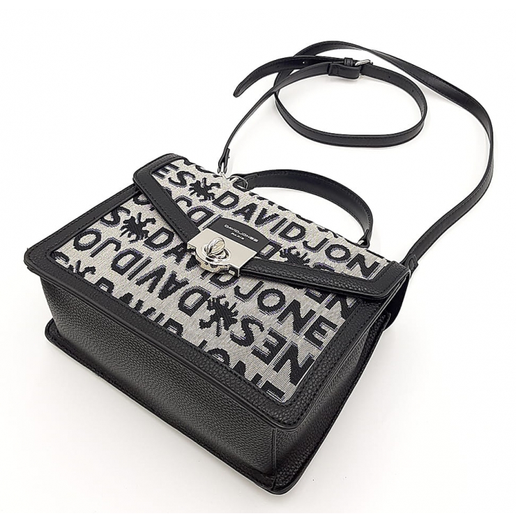 Czarny kuferek z napisami torebka damska DAVID JONES